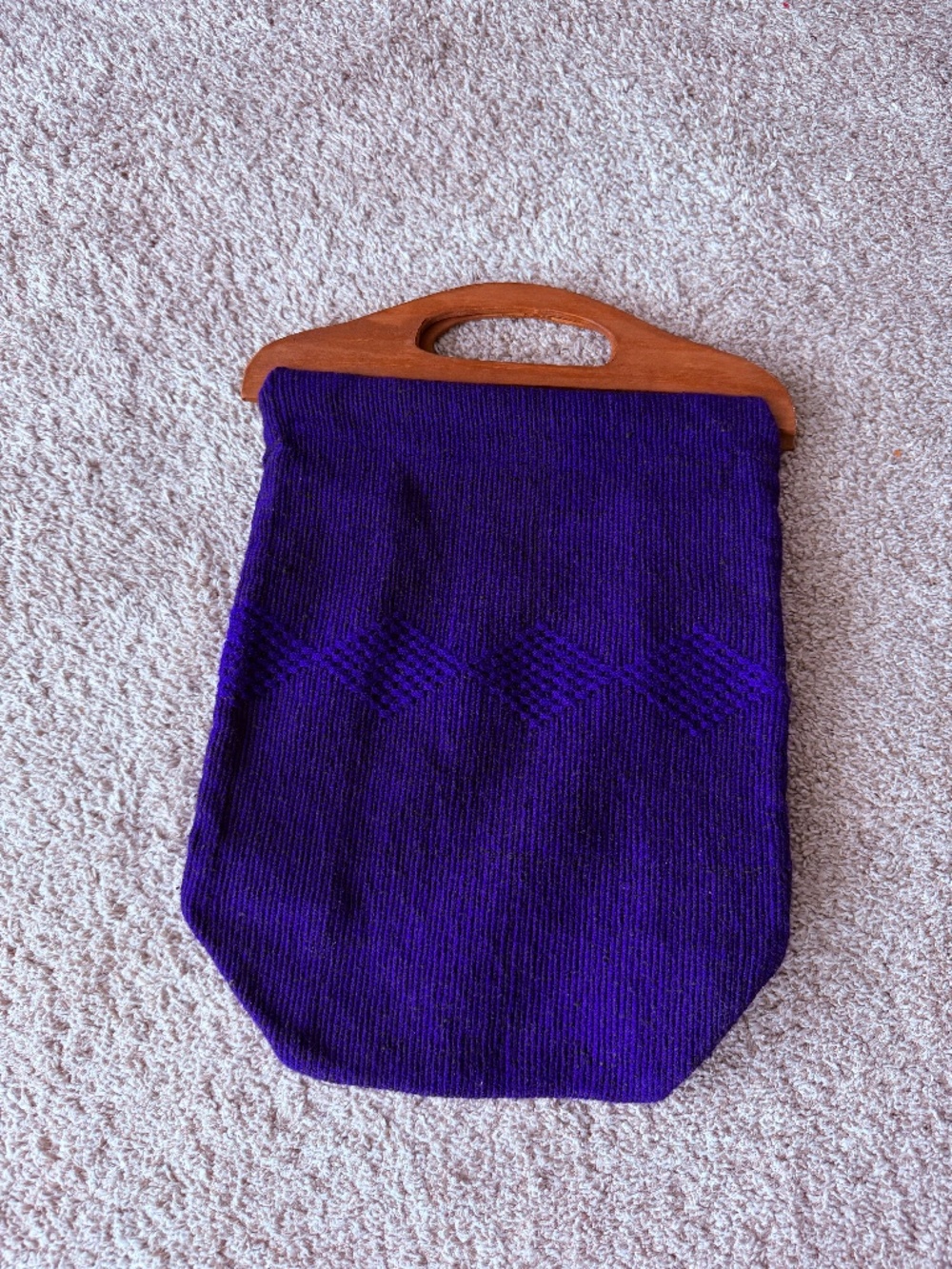 Vintage royal purple purse from Oaxaca with wooden handles